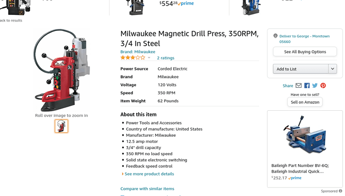 Screenshot_2022-01-03 Milwaukee Magnetic Drill Press, 350RPM, 3 4 In Steel - Power Magnetic Drill Presses - Amazon com