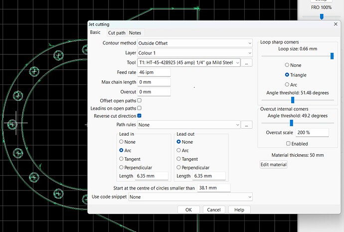 Jet cut settings