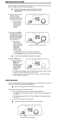 Hypertherm 45XP Gas adjustment