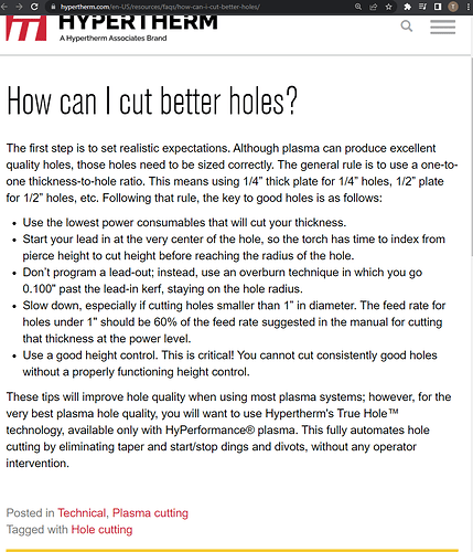 hypertherm cutting better holes